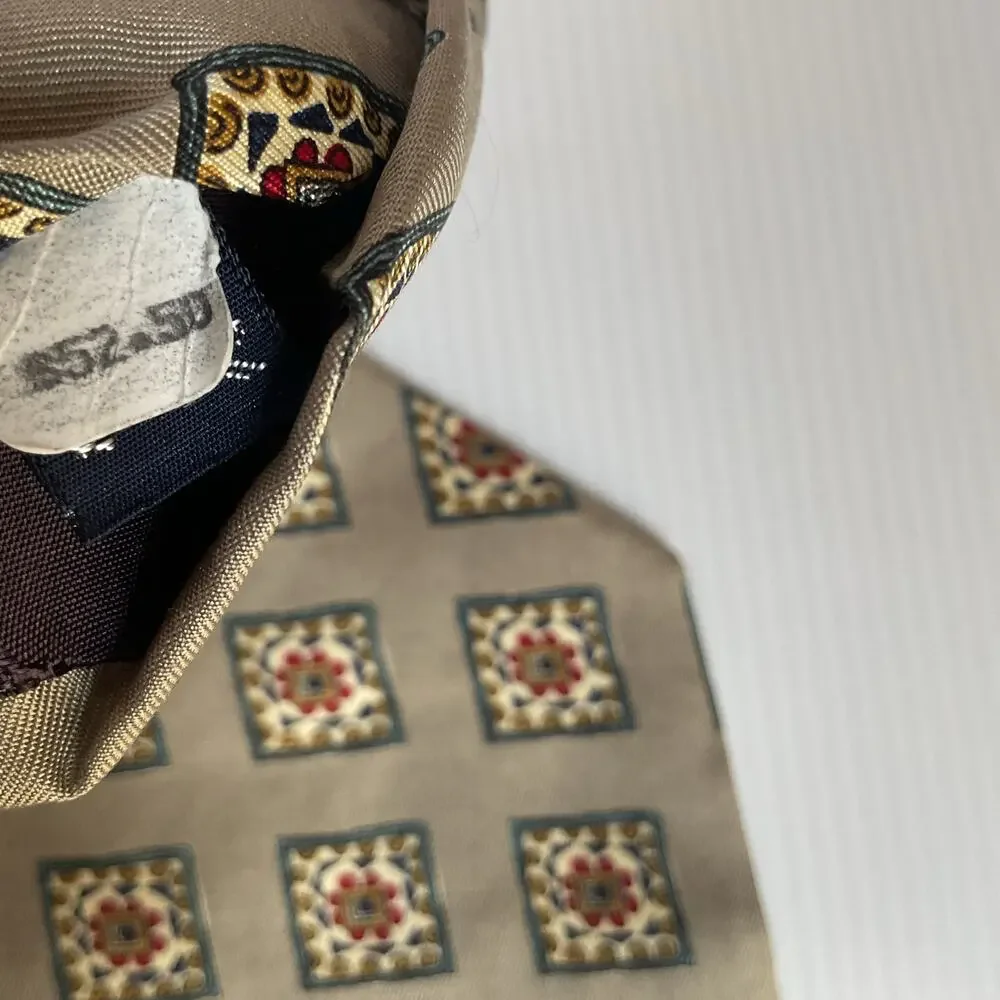Vintage Burberrys of London Tie 100% Silk Made in USA Beige Geometric Print